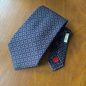 Battistoni Blue Brown Dot Patterned Tie - 3.5” Wide